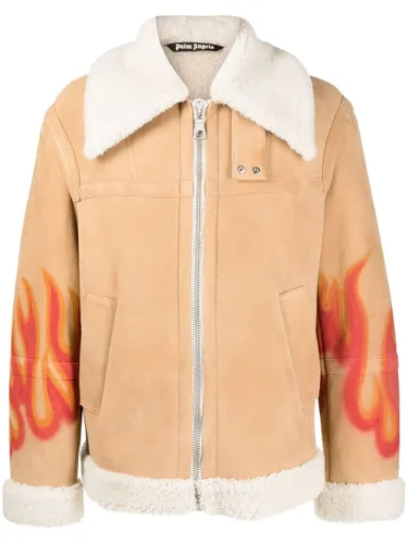 Shearling-Jacke mit Flammen-Print