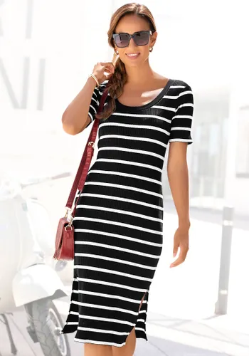 Shirtkleid LASCANA Gr. 38, N-Gr, schwarz-weiß (schwarz, weiß, gestreift) Damen Kleider Strandkleider mit gerippter Struktur und Streifen, Sommerkleid...