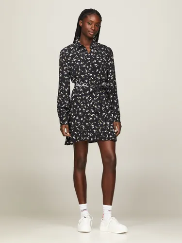 Shirtkleid TOMMY JEANS "TJW MINI FLORAL BELTED DRESS EXT" Gr. M (38), N-Gr, bunt (spring floral) Damen Kleider Freizeitkleider