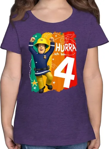 Shirtracer T-Shirt Hurra ich bin Vier - Sam - Feuerwehrmann Sam Mädchen - Mädchen Kinder T-Shirt t-shirt ich bin 4