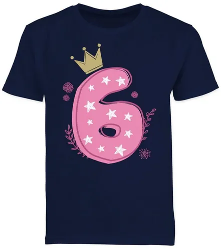 Shirtracer T-Shirt Sechster Mädchen Krone Sterne 6. Geburtstag