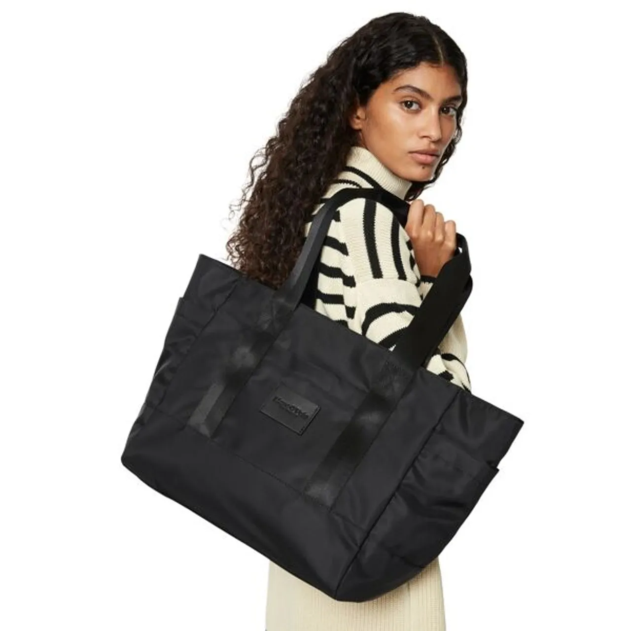 Shopper MARC O'POLO "aus recyceltem Material" Gr. B/H/T: 52 cm x 30 cm x 8 cm, schwarz Damen Taschen Handtaschen
