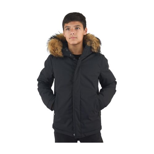 Short full zip down jacket with fur hood Colmar