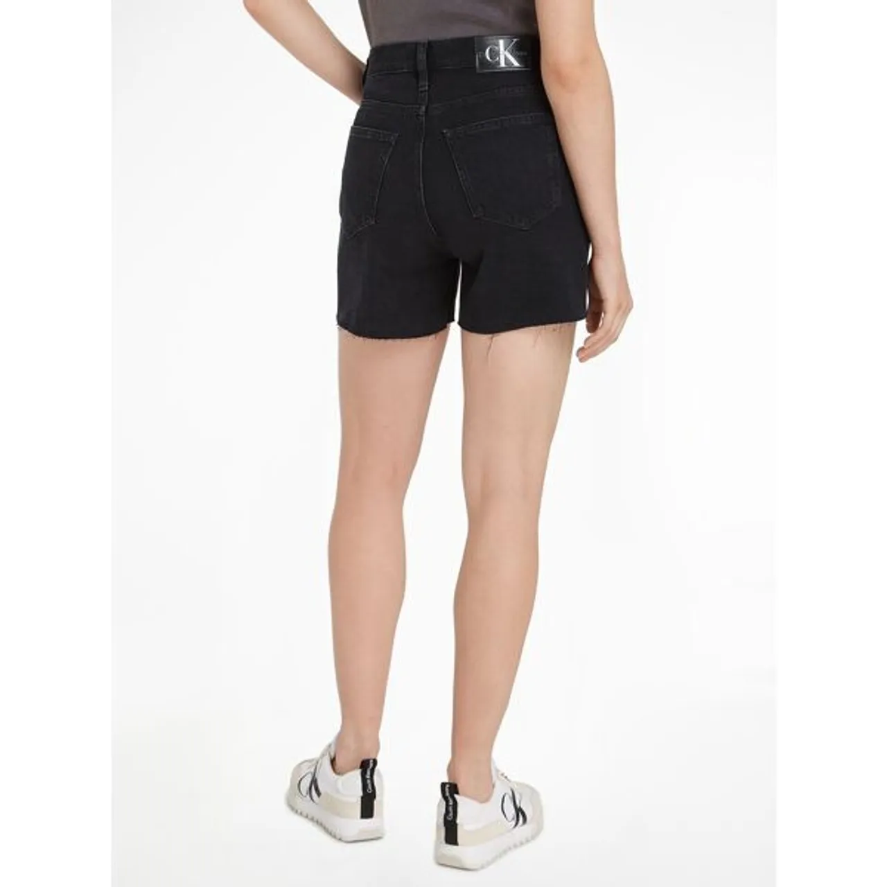 Shorts CALVIN KLEIN JEANS "MOM SHORT" Gr. 31, N-Gr, schwarz (denim black) Damen Hosen 5-Pocket-Jeans High-Waist-Hosen