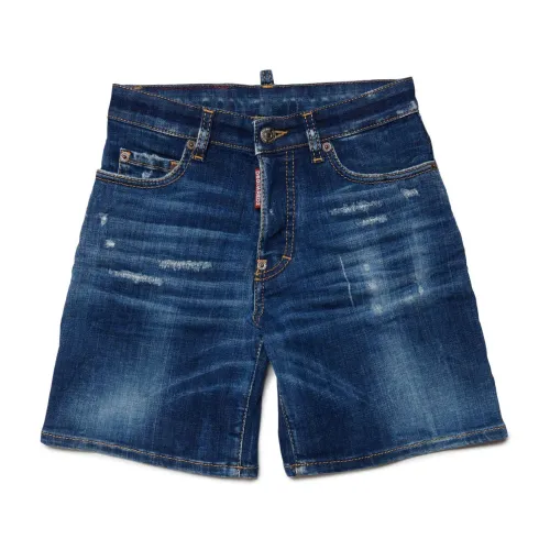 Shorts,Blaue Denim Shorts mit Brüchen Dsquared2