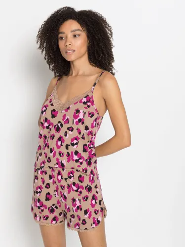 Shorty LASCANA Gr. 36/38, pink (pink, beiger leoprint) Damen Homewear-Sets Pyjamas