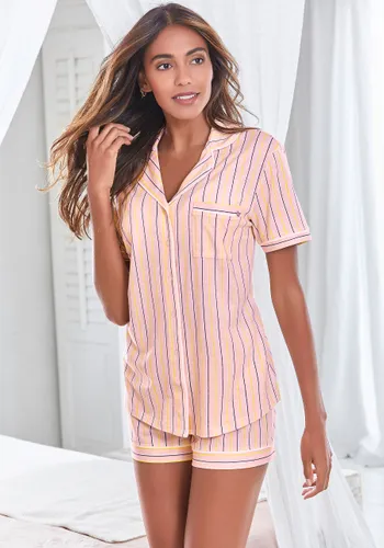 Shorty S.OLIVER Gr. 32/34, rosa (hellrosa, allover) Damen Homewear-Sets Pyjamas mit Knopfleiste und Brusttasche
