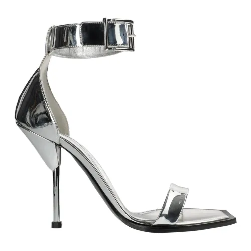 Silberne Sandalen mit hohem Absatz für moderne Frauen Alexander McQueen