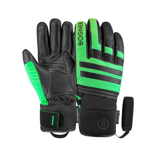 Skihandschuhe BOGNER "Alex R-TEXXT" Gr. 9, schwarz (schwarz, grün) Damen Handschuhe Fingerhandschuhe