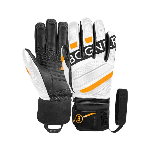 Skihandschuhe BOGNER "Silvan" Gr. 9,5, orange (weiß, orange) Damen Handschuhe Fingerhandschuhe