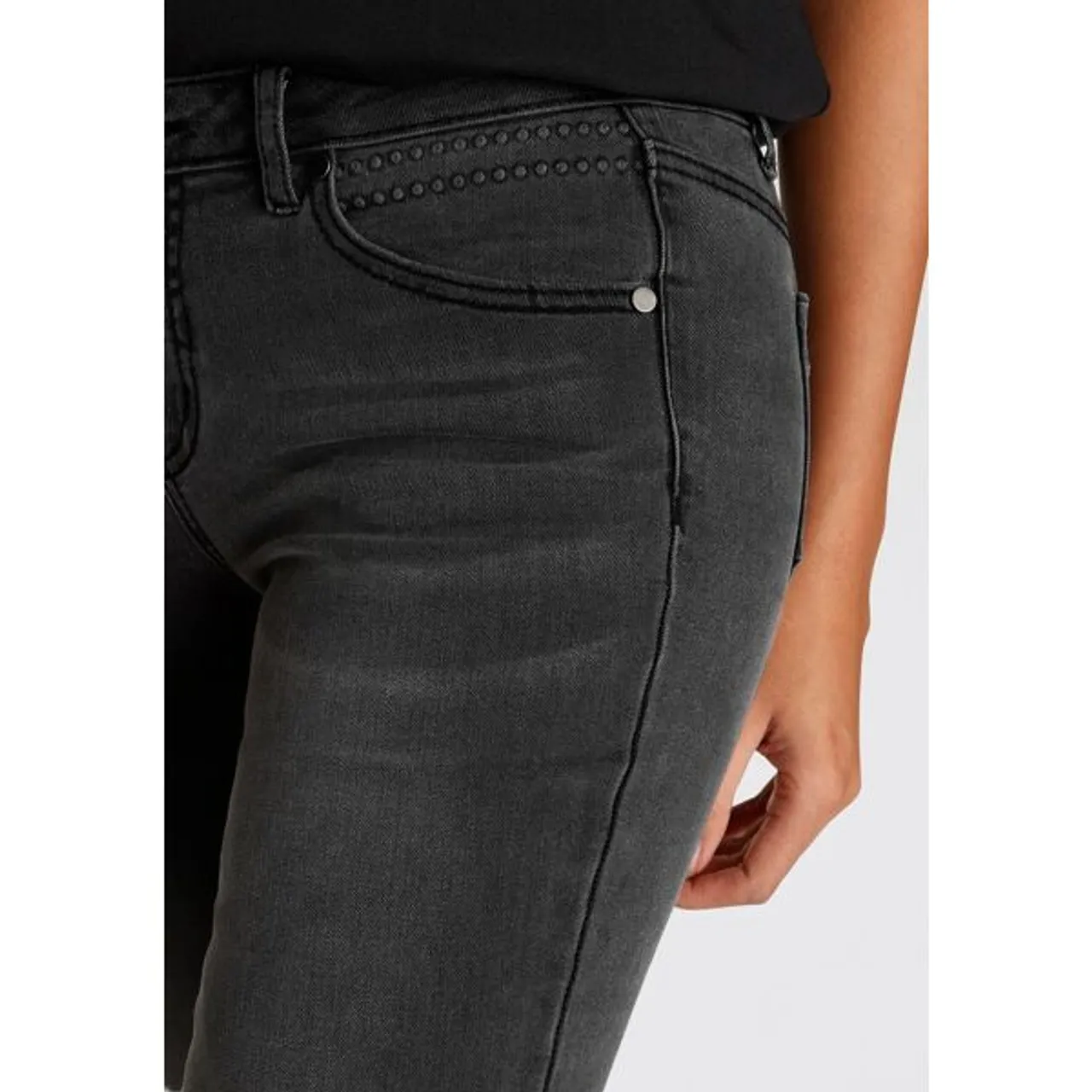 Skinny-fit-Jeans ARIZONA Gr. 38, N-Gr, grau (dark grey used) Damen Jeans Röhrenjeans