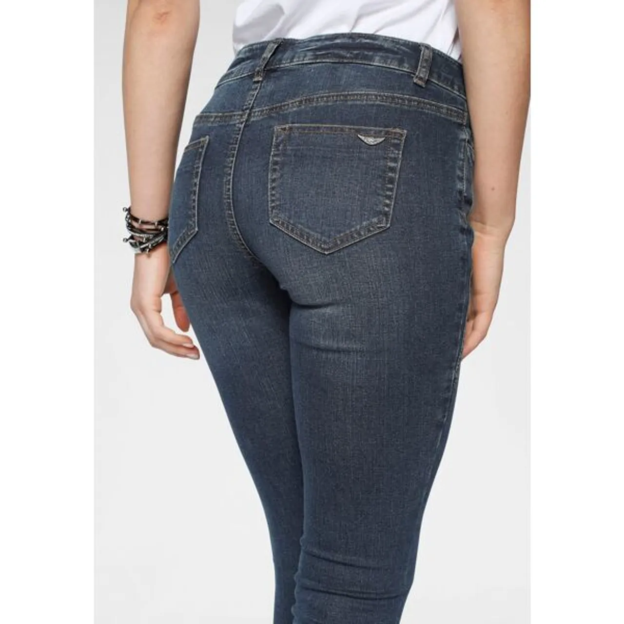 Skinny-fit-Jeans ARIZONA "mit Keileinsätzen" Gr. 21, K + L Gr, blau (darkblue, used) Damen Jeans Röhrenjeans