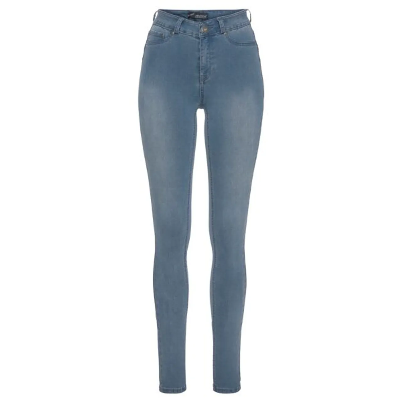 Skinny-fit-Jeans ARIZONA "Ultra Stretch" Gr. 34, N-Gr, blau (blue, used) Damen Jeans Röhrenjeans High Waist mit Shapingnähten