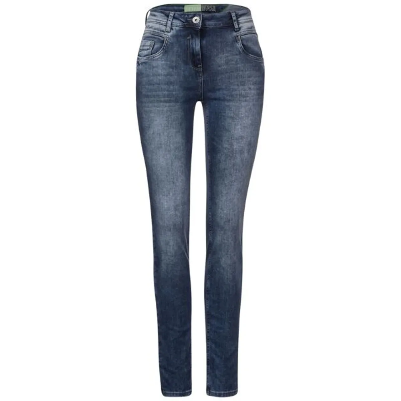 Skinny-fit-Jeans CECIL Gr. 32, Länge 32, blau (mid blue used wash) Damen Jeans Röhrenjeans