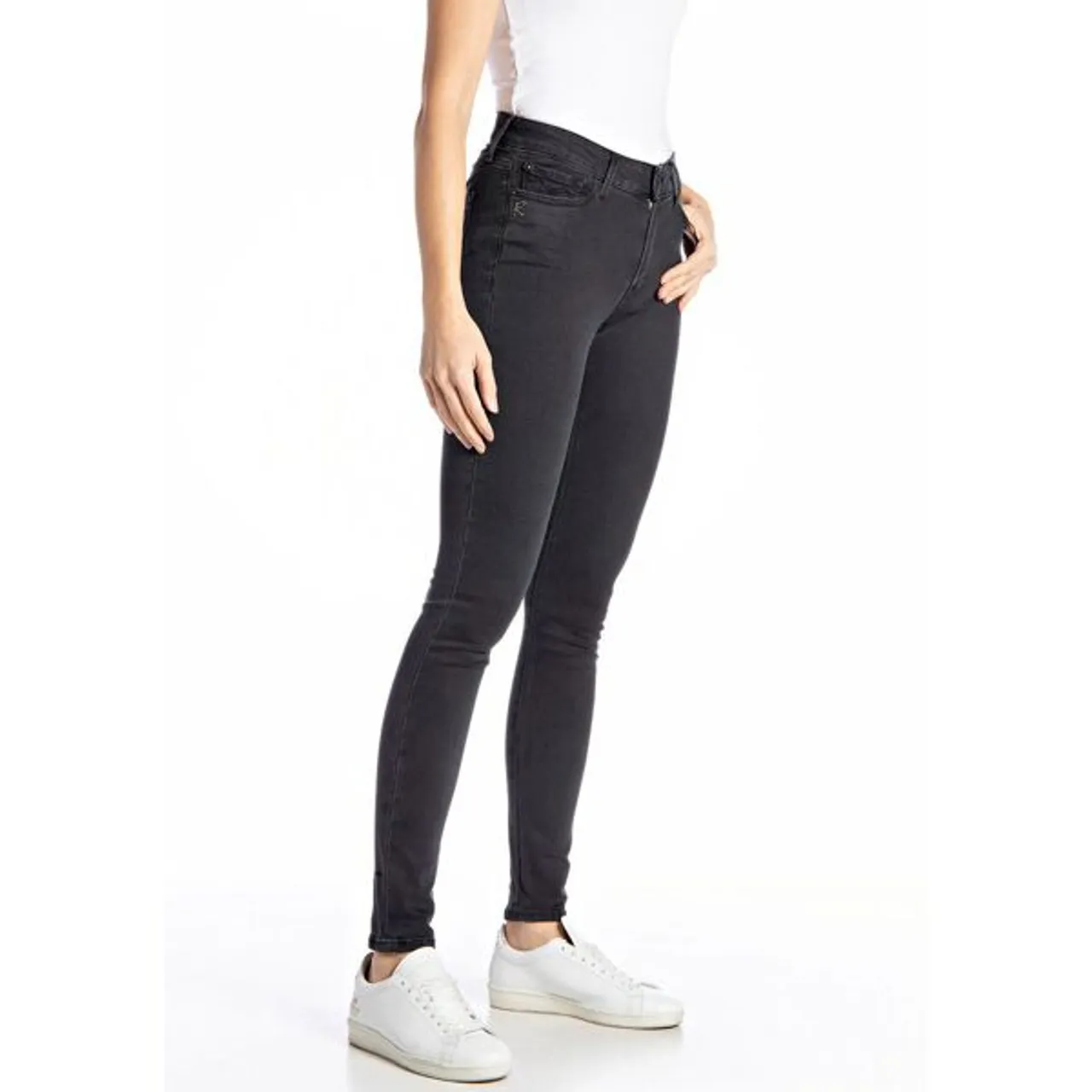 Skinny-fit-Jeans REPLAY "LUZIEN" Gr. 26, Länge 30, grau (dark grey) Damen Jeans Röhrenjeans