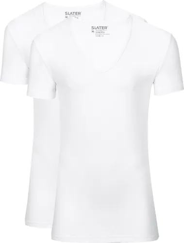 Slater 2er-Pack Stretch T-shirt Tiefer V-Ausschnitt Weiß