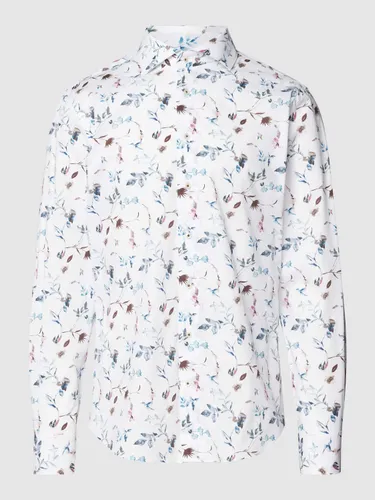 Slim Fit Business-Hemd mit floralem Allover-Print