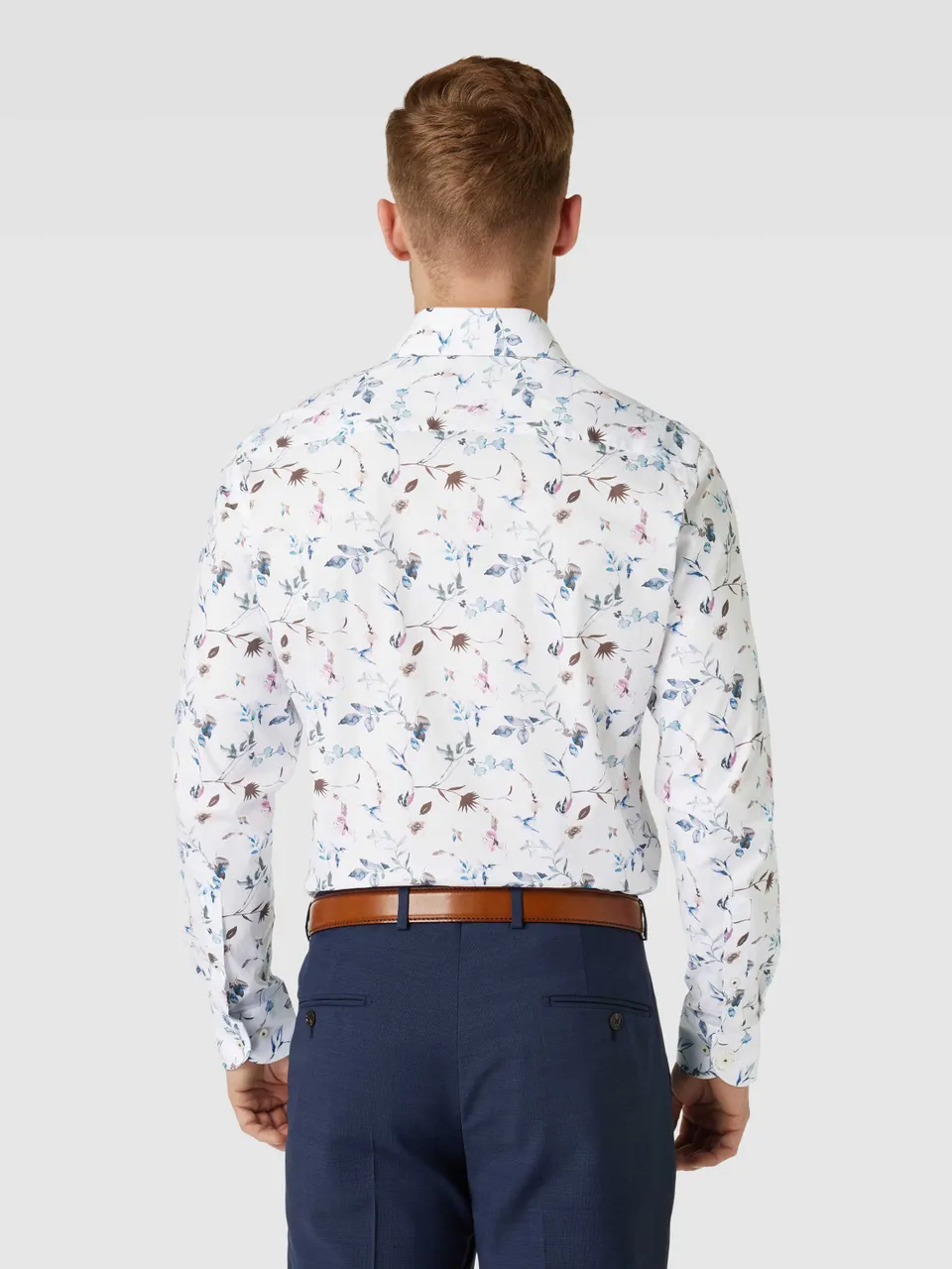 Slim Fit Business-Hemd mit floralem Allover-Print