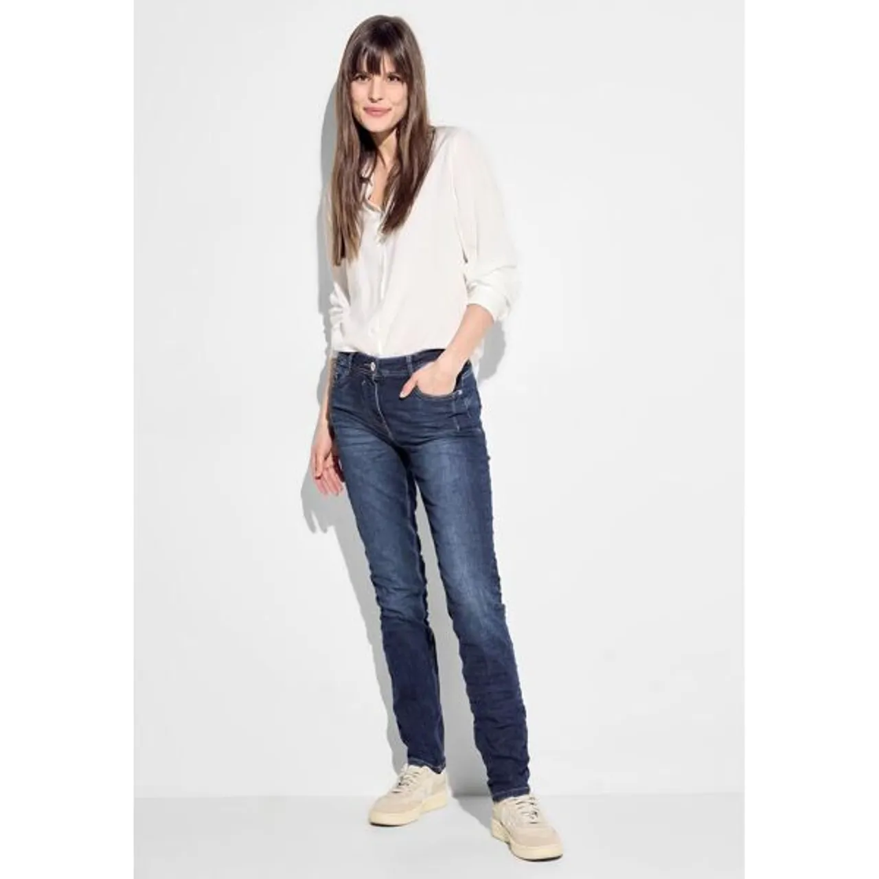 Slim-fit-Jeans CECIL Gr. 28, Länge 30, blau (mid blue wash) Damen Jeans Röhrenjeans mit 5-Pcket Design
