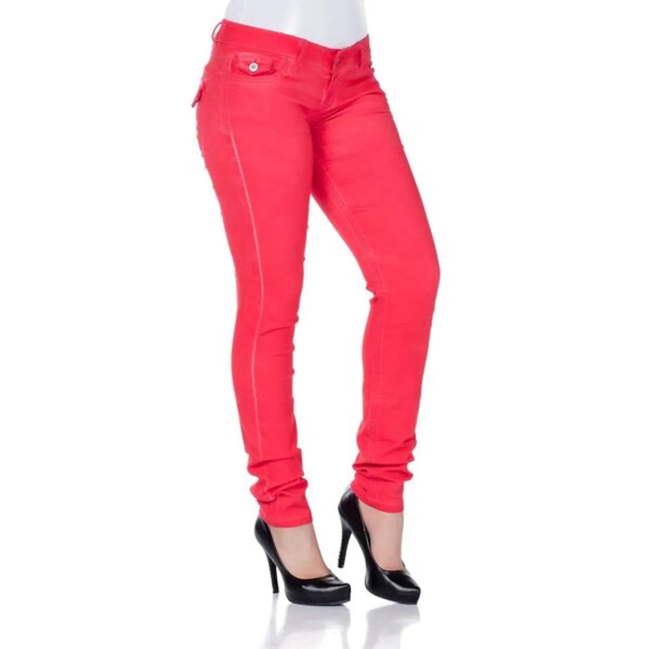 Slim-fit-Jeans CIPO & BAXX Gr. 27, Länge 34, orange (koralle) Damen Jeans Röhrenjeans