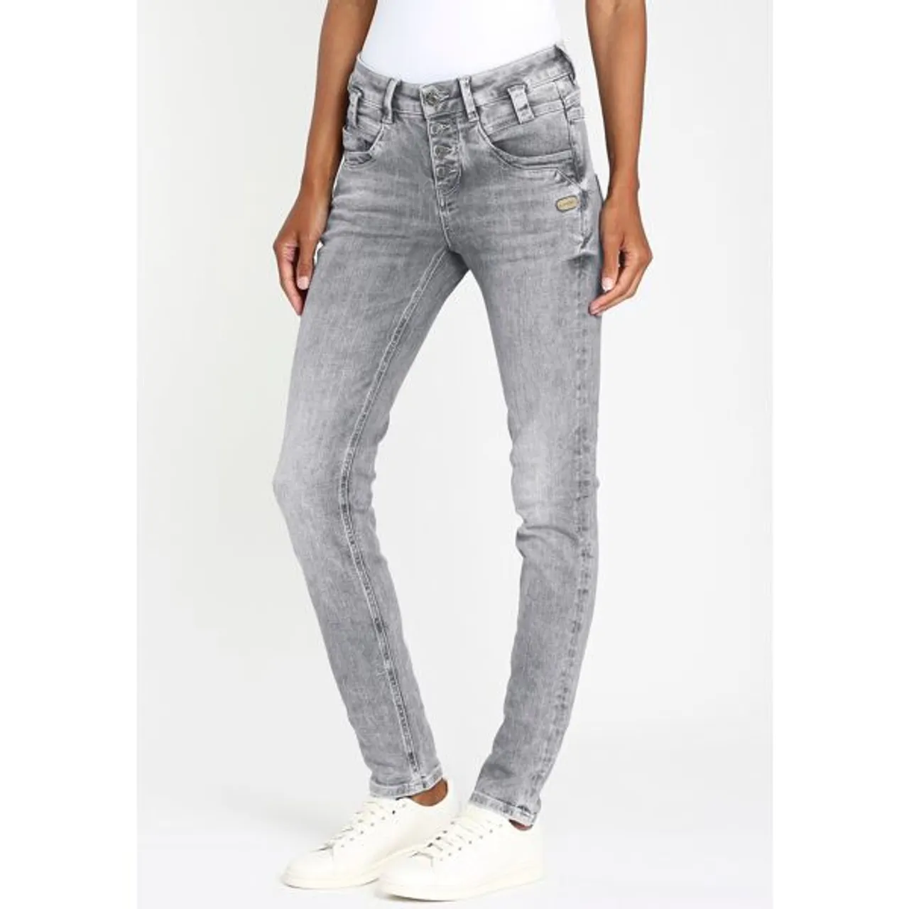 Slim-fit-Jeans GANG "94CARLI" Gr. 28 (36), N-Gr, grau (grey used) Damen Jeans Röhrenjeans