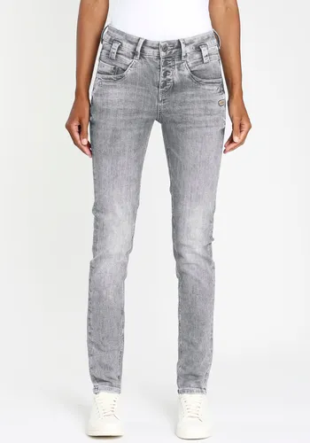 Slim-fit-Jeans GANG "94CARLI" Gr. 29 (38), N-Gr, grau (grey used) Damen Jeans Röhrenjeans mit offener Knopfleiste