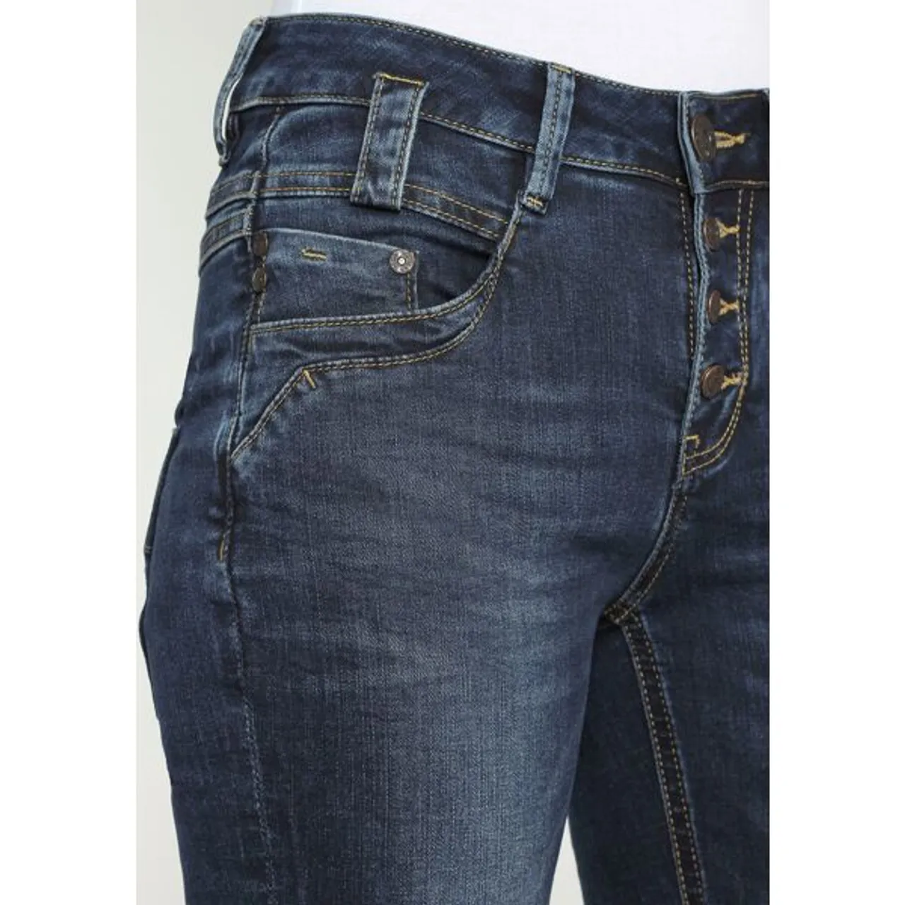 Slim-fit-Jeans GANG "94CARLI" Gr. 32, N-Gr, blau (dark blue) Damen Jeans Röhrenjeans