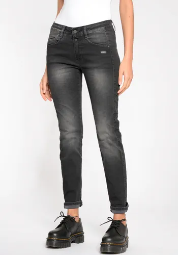 Slim-fit-Jeans GANG "94Sana Cropped" Gr. 27, N-Gr, schwarz (total black vint) Damen Jeans Röhrenjeans