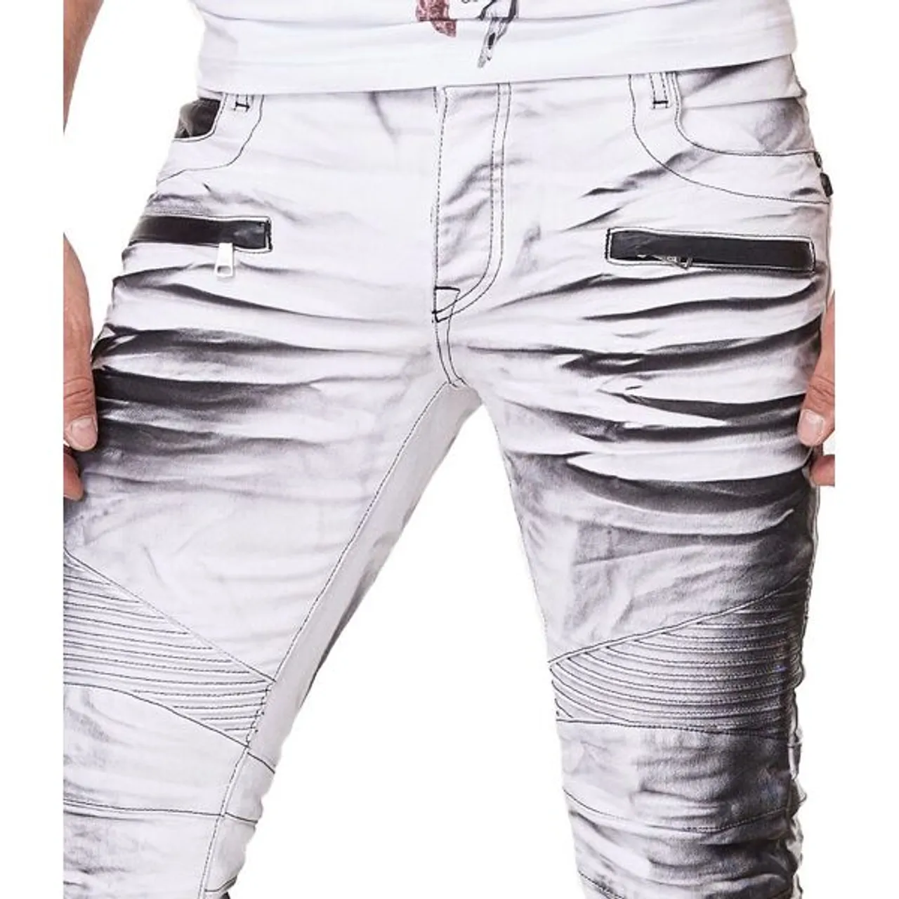 Slim-fit-Jeans KINGZ Gr. 38, Länge 34, schwarz-weiß (weiß, schwarz) Herren Jeans Slim Fit
