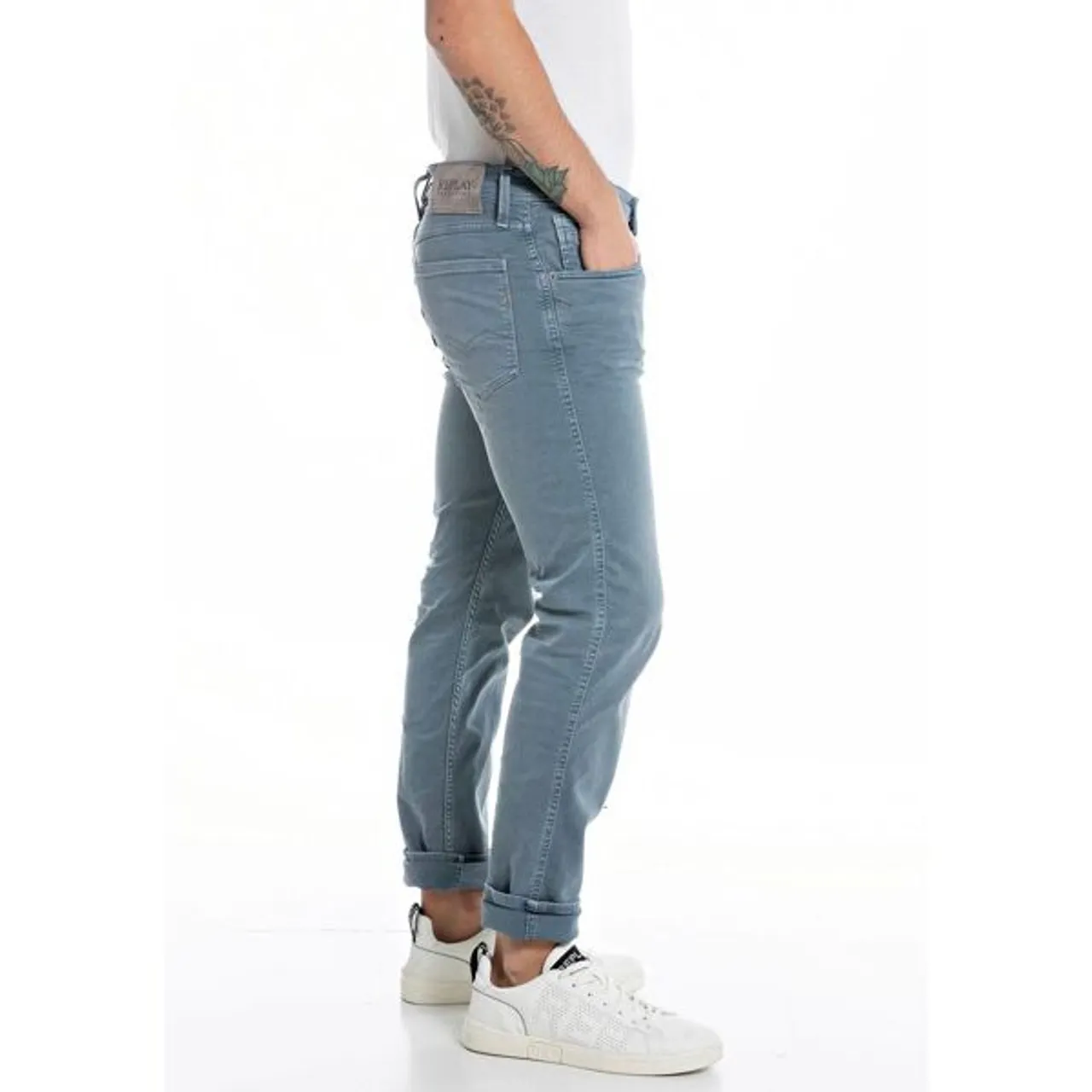 Slim-fit-Jeans REPLAY "Anbass" Gr. 36, Länge 32, blau (avion blue) Herren Jeans Slim Fit