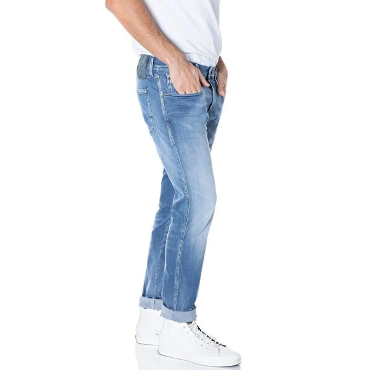 Slim-fit-Jeans REPLAY "ANBASS HYPERFLEX BIO" Gr. 34, Länge 30, blau (light blue wi16) Herren Jeans Slim Fit