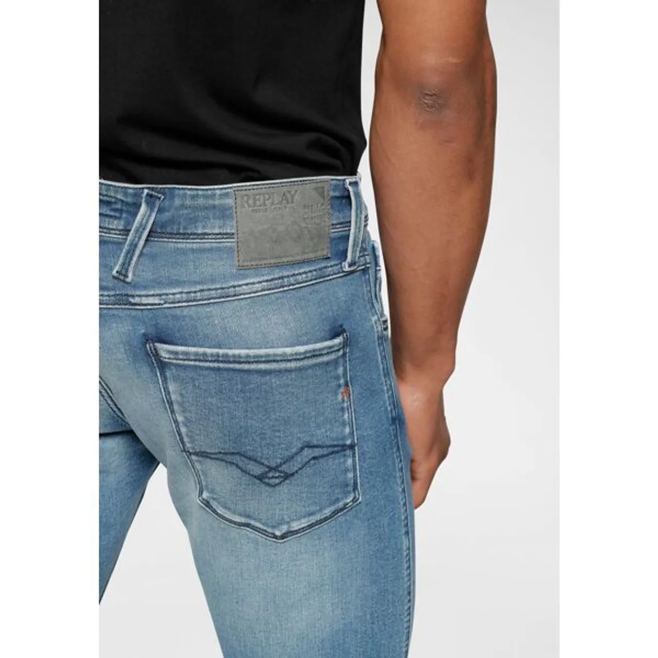 Slim-fit-Jeans REPLAY "Anbass Superstretch" Gr. 30, Länge 34, blau (medium, blue, mid) Herren Jeans Slim Fit