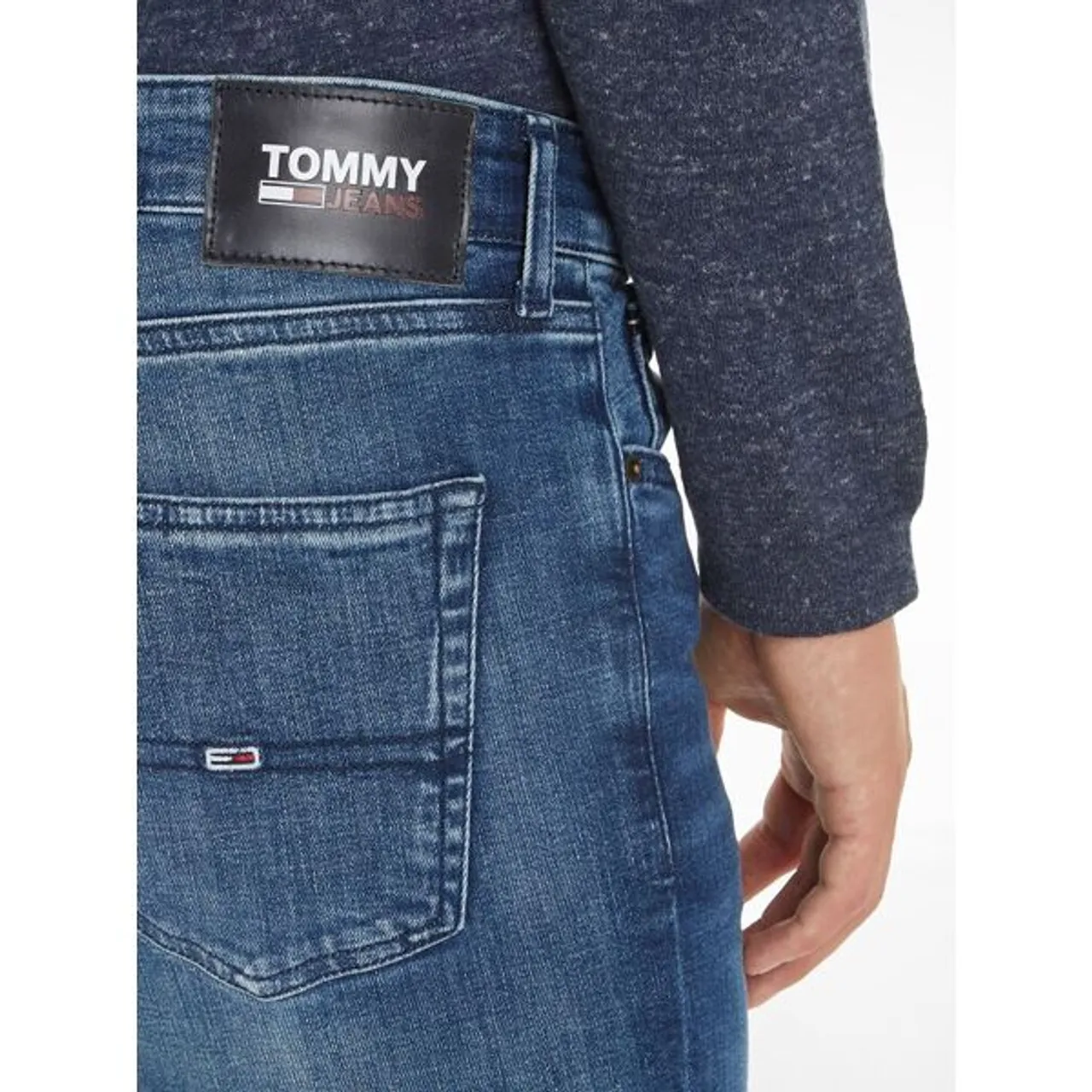 Slim-fit-Jeans TOMMY JEANS "SCANTON SLIM" Gr. 38, Länge 32, blau (jacob mid blue stretch) Herren Jeans Slim Fit