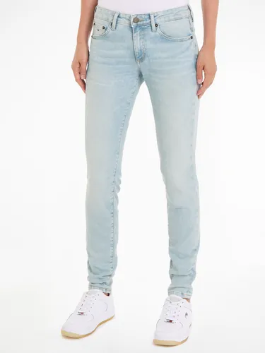 Slim-fit-Jeans TOMMY JEANS "Skinny Jeans Marken Low Waist Mittlere Leibhöhe" Gr. 28, Länge 30, blau (denim light) Damen Jeans Röhrenjeans mit Faded-Ou...