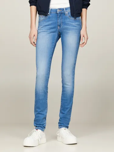 Slim-fit-Jeans TOMMY JEANS "Skinny Jeans Marken Low Waist Mittlere Leibhöhe" Gr. 33, Länge 30, blau (denim medium2) Damen Jeans Röhrenjeans