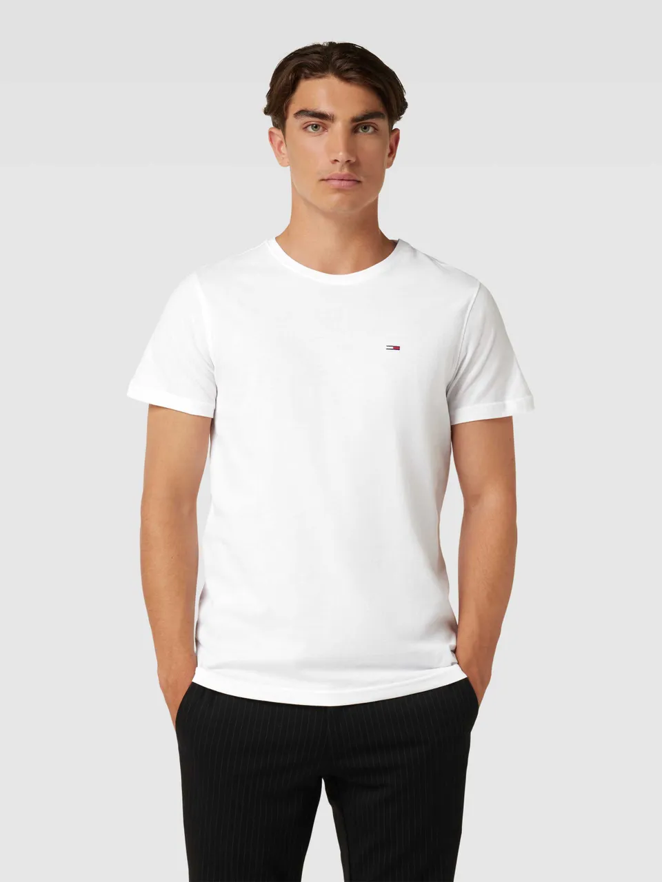 Slim Fit T-Shirt mit Label-Stitching im 2er-Pack
