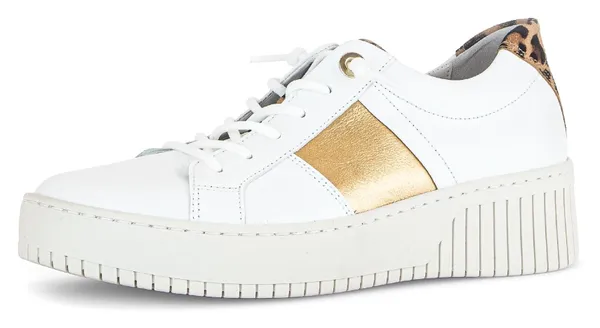 Slip-On Sneaker GABOR Gr. 38, weiß (weiß, goldfarben, leo) Damen Schuhe Sneaker