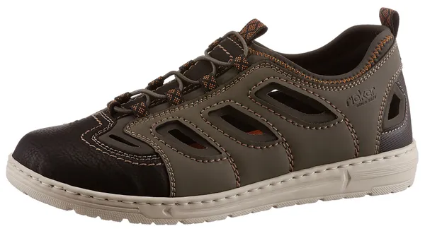 Slip-On Sneaker RIEKER Gr. 42, grün (oliv, schwarz) Herren Schuhe Stoffschuhe