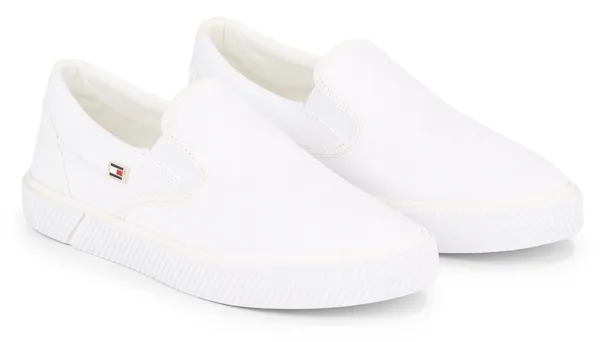 Slip-On Sneaker TOMMY HILFIGER "VULC CANVAS SLIP-ON SNEAKER" Gr. 38, weiß Damen Schuhe Slipper
