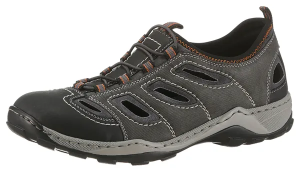Slipper RIEKER Gr. 47, schwarz (schwarz grau) Herren Schuhe Stoffschuhe