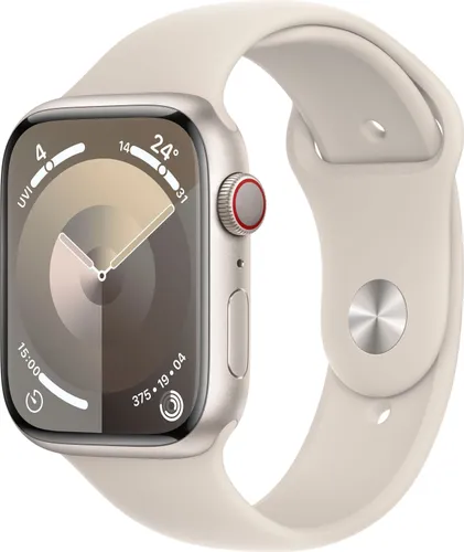Smartwatch APPLE "Watch Series 9 GPS + Cellular 45mm Aluminium S/M" Smartwatches beige (polarstern) Fitness-Tracker