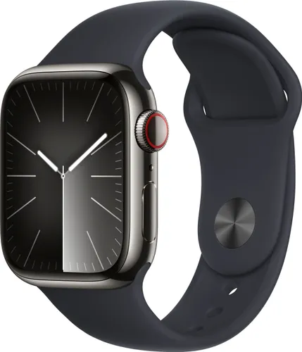 Smartwatch APPLE "Watch Series 9 GPS + Cellular 41mm Edelstahl M/L" Smartwatches grau (graphite) Fitness-Tracker
