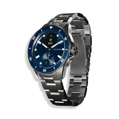 Smartwatch WITHINGS "ScanWatch Nova" Smartwatches blau (silber, blau) Fitness-Tracker EKG, Körpertemperaturmessung, Taucheruhr Design, 10 ATM