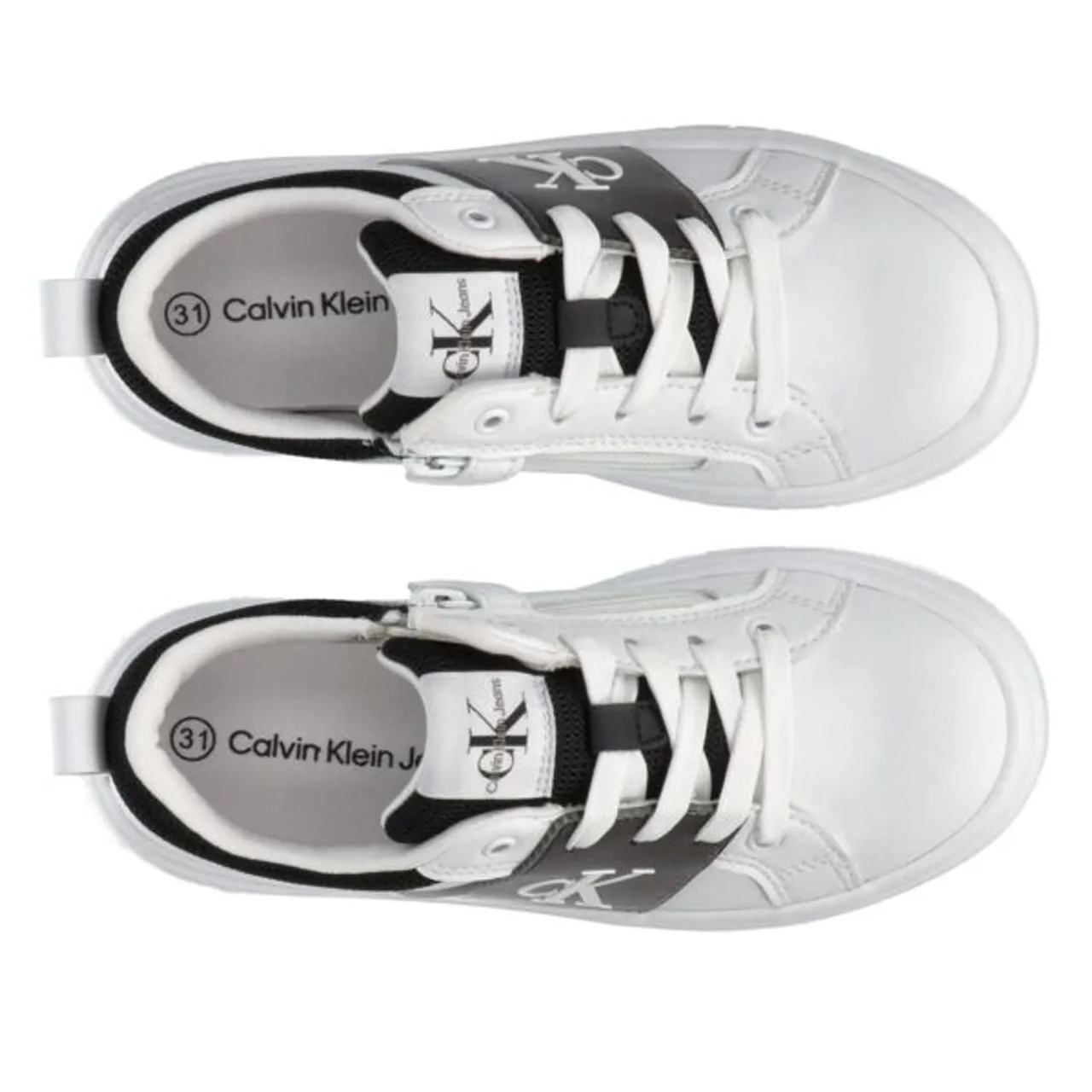 Sneaker CALVIN KLEIN JEANS "LOW CUT LACE-UP SNEAKER" Gr. 36, schwarz-weiß (weiß, schwarz) Kinder Schuhe Sneaker