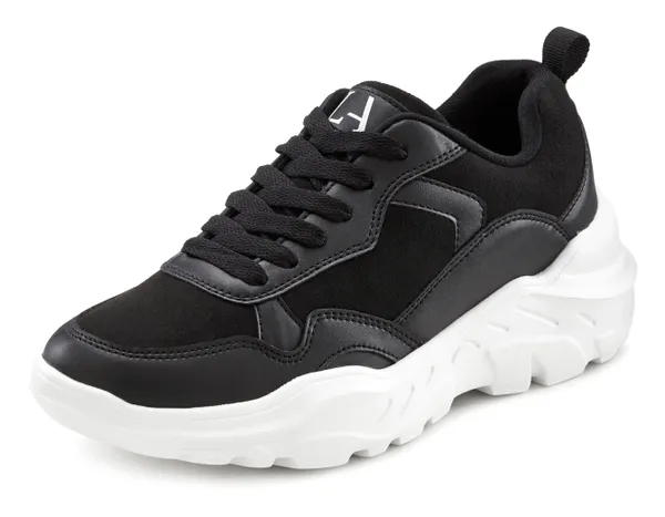 Sneaker LASCANA Gr. 42, schwarz-weiß (schwarz) Damen Schuhe Ugly Shoes Sneaker Damenschuh low mit ultraleichter Chunky Sohle und weicher Innensohle