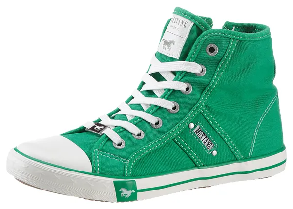 Sneaker MUSTANG SHOES "High-Top-Sneaker, Freizeitschuh" Gr. 43, grün Damen Schuhe Skaterschuh Schnürboots Canvassneaker Reißverschlussstiefeletten