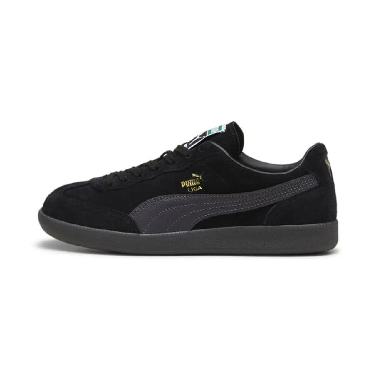 Sneaker PUMA "Liga Suede Sneakers Erwachsene" Gr. 38.5, schwarz (black dark coal gold gray) Schuhe Puma