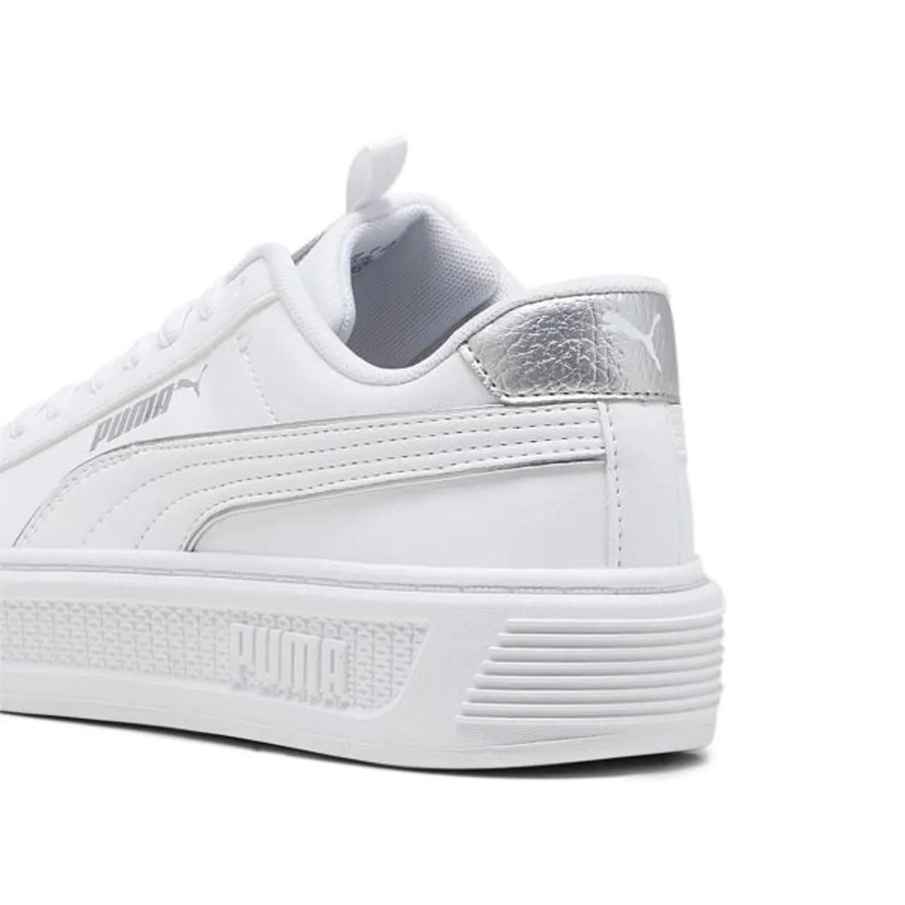 Sneaker PUMA "Smash Platform v3 Pop Up Sneakers Damen" Gr. 37.5, weiß (white matte silver gray metallic) Schuhe Sneaker
