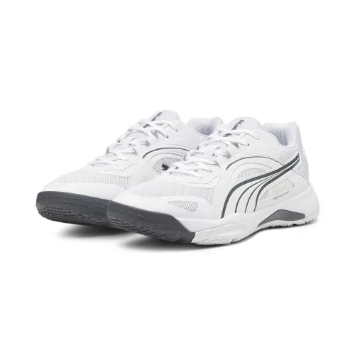 Sneaker PUMA "Solarstrike II Hallen-Sportschuhe Herren" Gr. 40, weiß (white shadow gray) Schuhe Schnürhalbschuhe