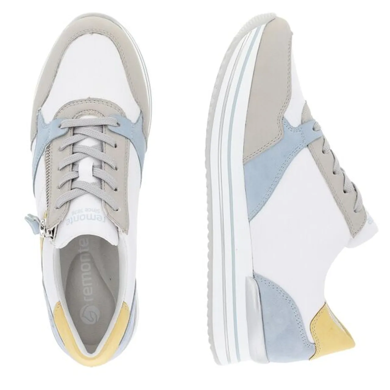 Sneaker REMONTE Gr. 36, weiß (weiß, kombiniert) Damen Schuhe Sneaker mit modischem Kontrastbesatz, Freizeitschuh, Halbschuh, Schnürschuh